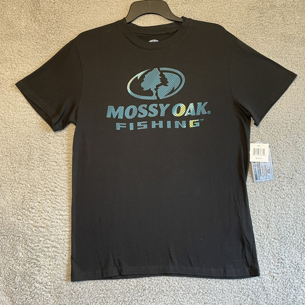 Mossy Oak Fishing T Shirt Black Short Sleeve Graphic Tee Authentic